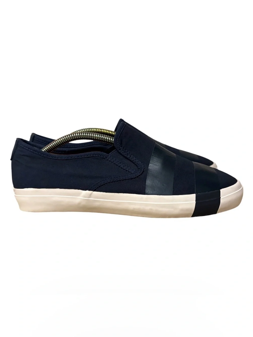 The Office Of Angela Scott Navy Stripe Women’s Canvas Slip-On Sneaker Shoes Sz 9